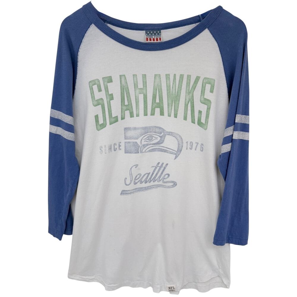 Seattle Seahawks Raglan Shirt Womens Large Blue White NFL Football Tee